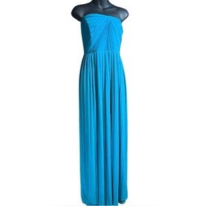 David's Bridal long strapless blue mesh chiffon dress 24